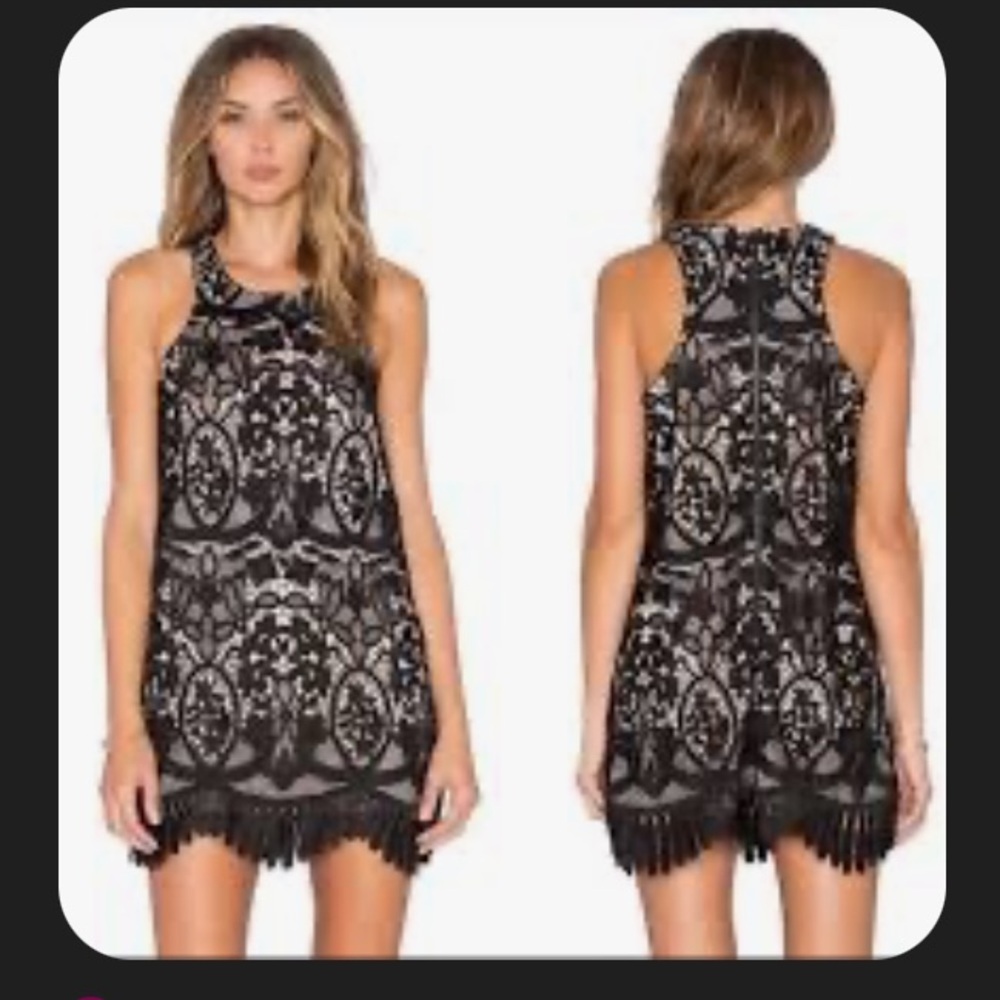 Lovers + friends black and cream lined lace mini cocktail dress small